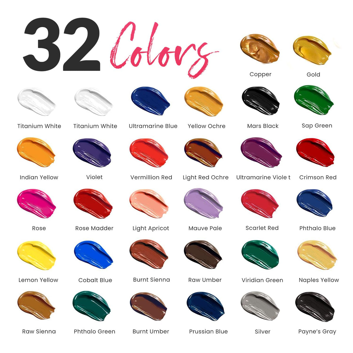 56 Pcs Canvas Painting Kit with 32 Paints (22ml), 10 Brushes, 10 Canvases, Tabletop Easel, Palette, Knife
