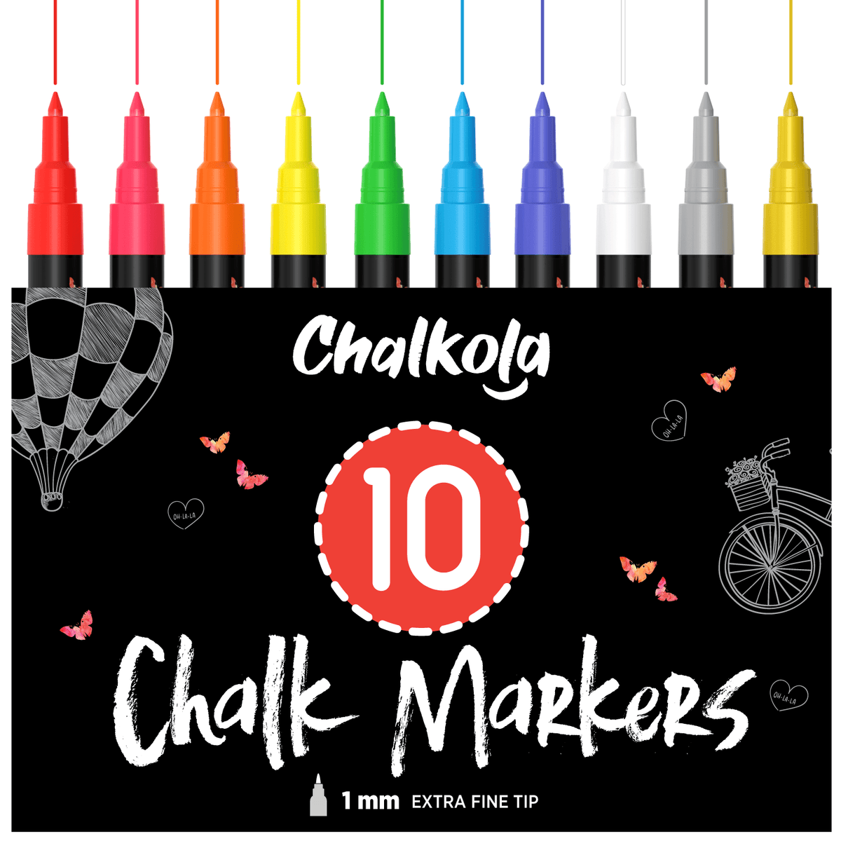 Liquid Chalk Markers with Gold &amp; Silver - 6mm Reversible Nib | Pack of 10 1MM TIP 