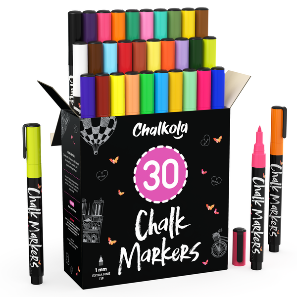 Chalkola Chalk Markers - Pack of 40 (Neon, Classic & Metallic) Chalk Pens - for