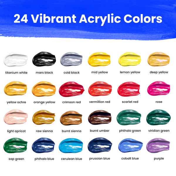 Lartique Paint Set, 24 Canvas Panels, 24 Color Acrylic Paint Tubes