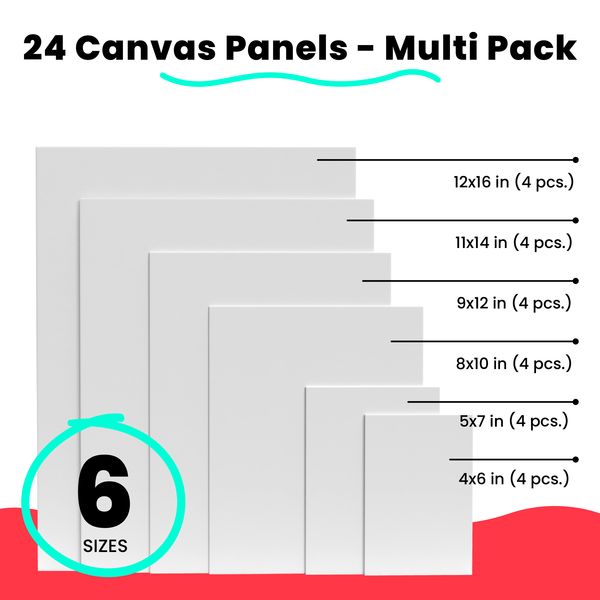Keff Canvases for Painting - 24 Pack Blank Canvas Panels Set Boards for Acrylic Oil Tempera & Watercolor Paint - 100% Cotton Art Painting Supplies