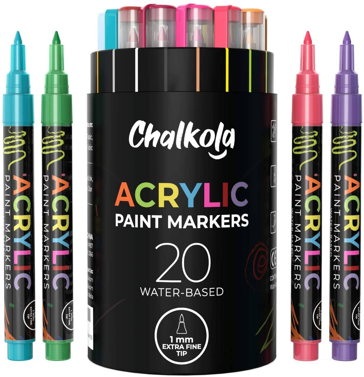 Acrylic Paint Marker Pens - Pack of 20, Fine Tip 1mm Extra Fine 