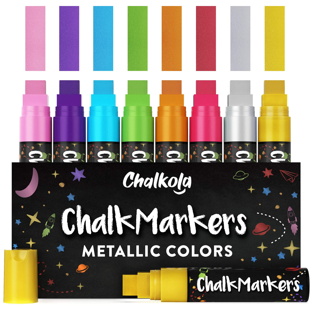 Jumbo Color Chalk Markers with 15mm Nib - Pack of 8 Pens Metallic 