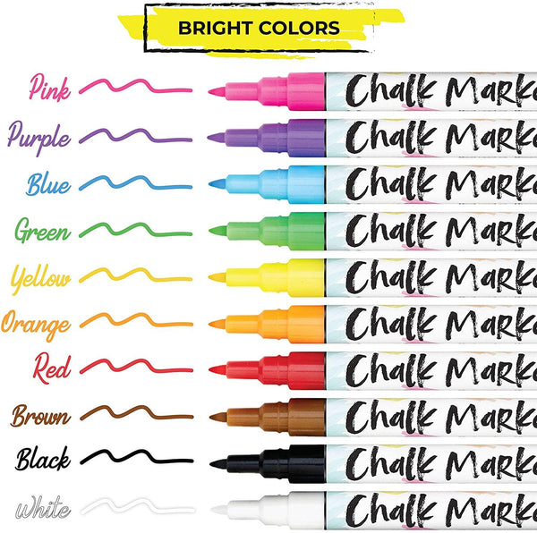  ZODDLE Liquid Chalk Markers, (1mm Extra Fine Tip, 10 Vibrant  Colors) Erasable Marker Pen - For Blackboards, Chalkboard, Glass, Window,  Label : Office Products