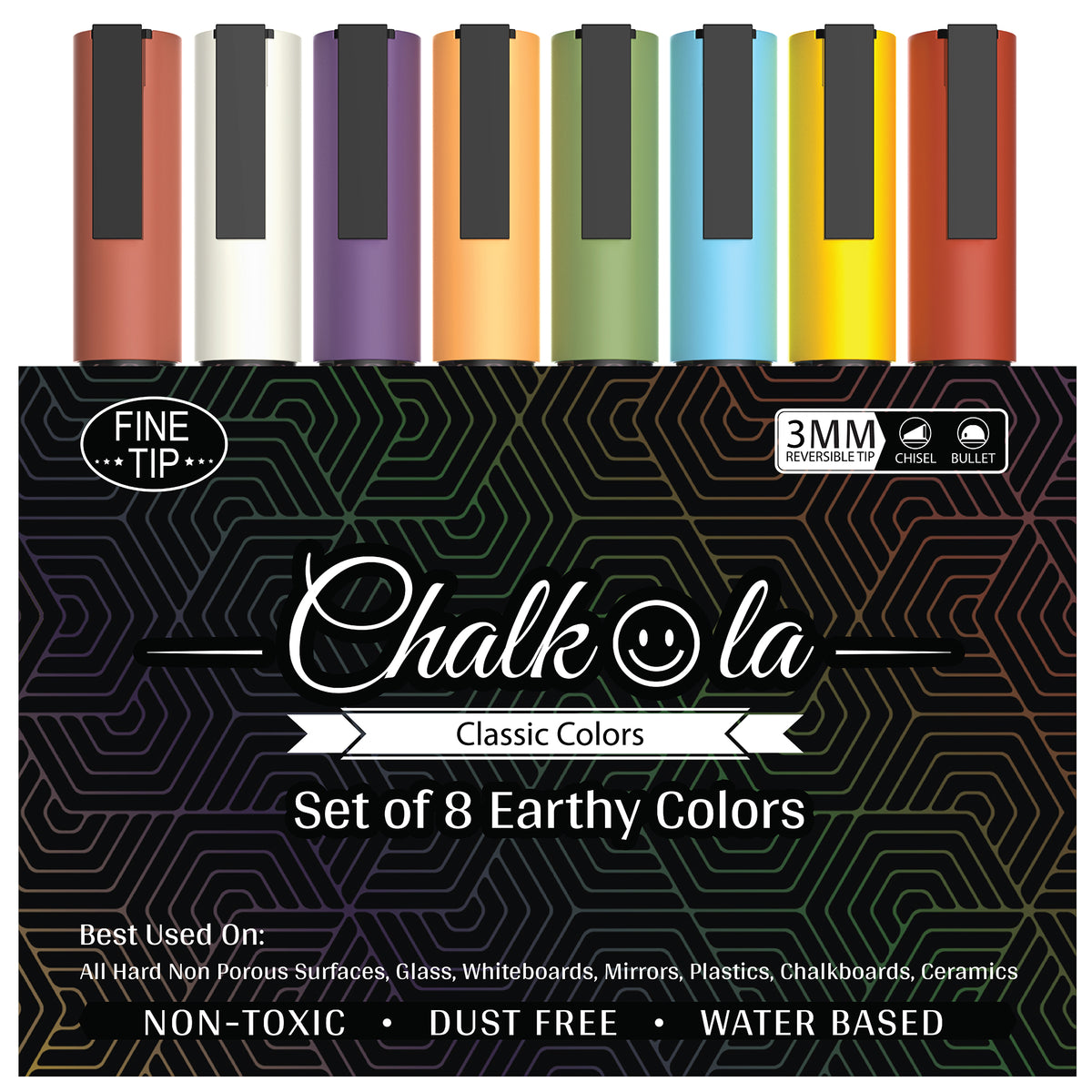 Classic Earthy Colors Chalk Markers with Reversible Nib (Pack of 8 Pens)