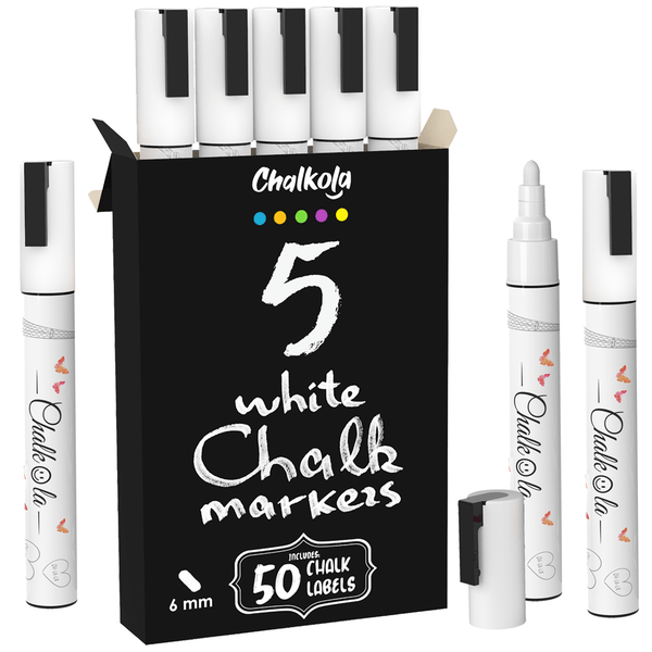 White Chalkboard Markers - Variety Pack of 5  Fine and Jumbo Nib -  Chalkola Arts and Craft