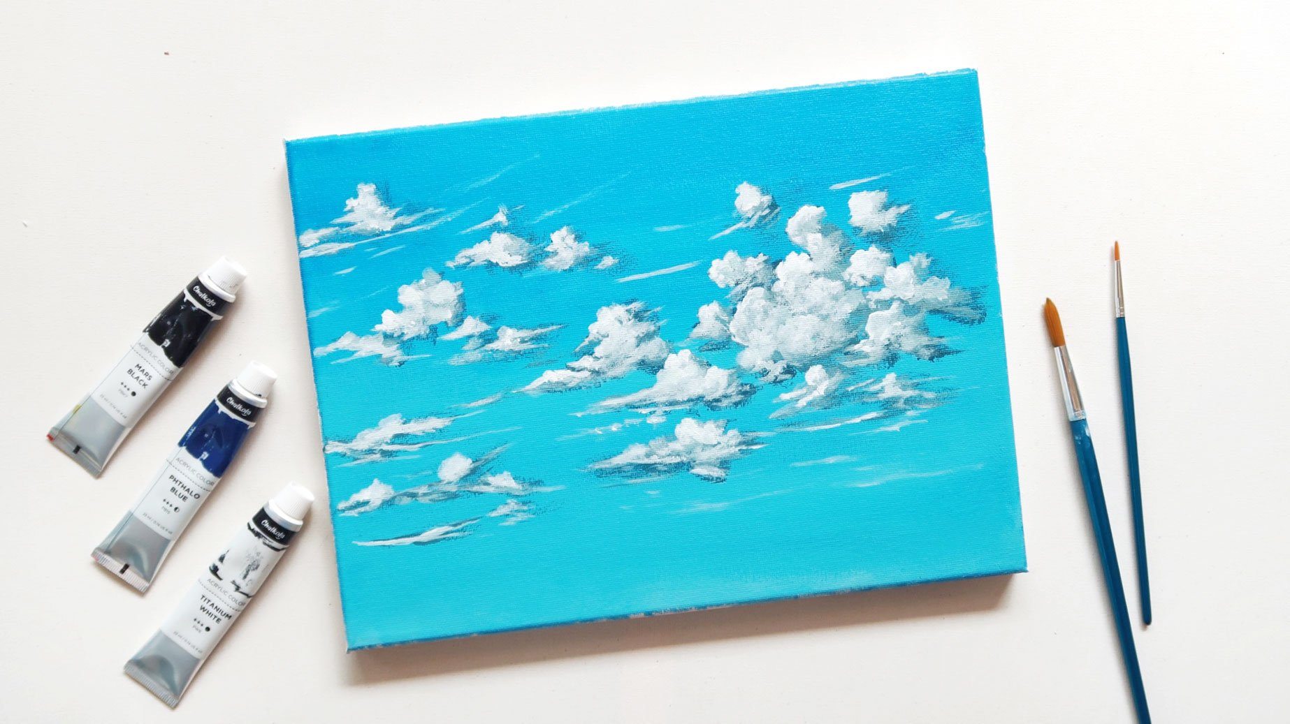 Acrylic Painting Of Blue Sky and Clouds
