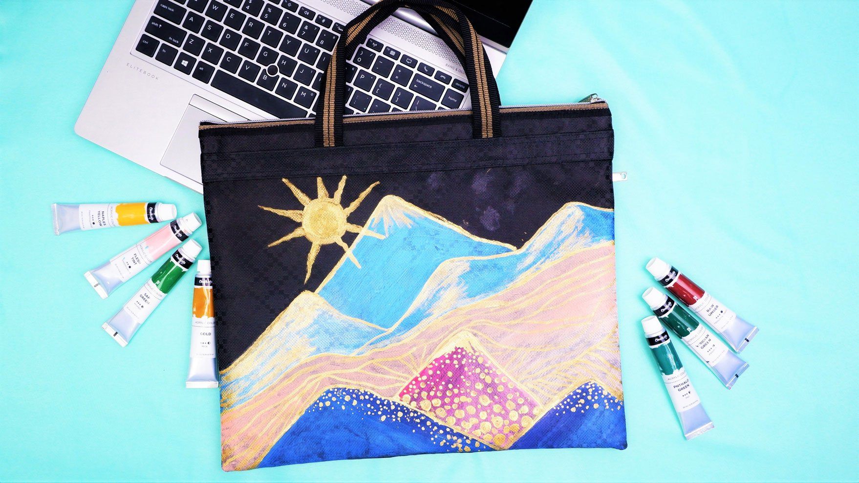 Acrylic Landscape Painting On A Laptop Bag