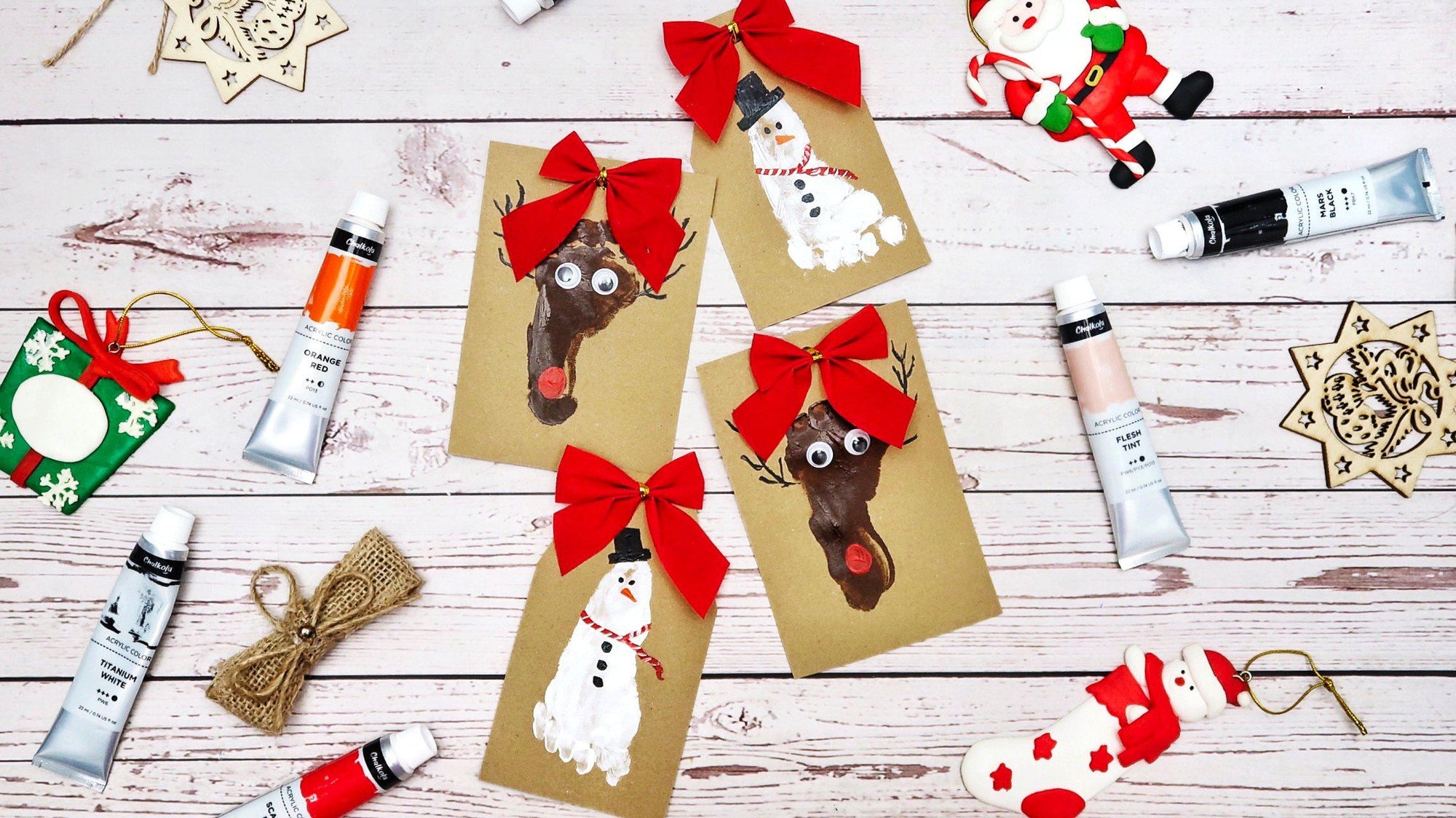 Create Baby Footprint Holiday Cards Using Acrylics | Chalkola Art Supply
