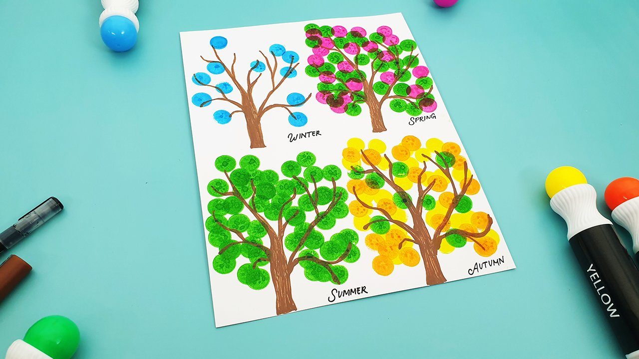 HOW TO: Draw a Four Seasons Tree Using Washable Dot Markers