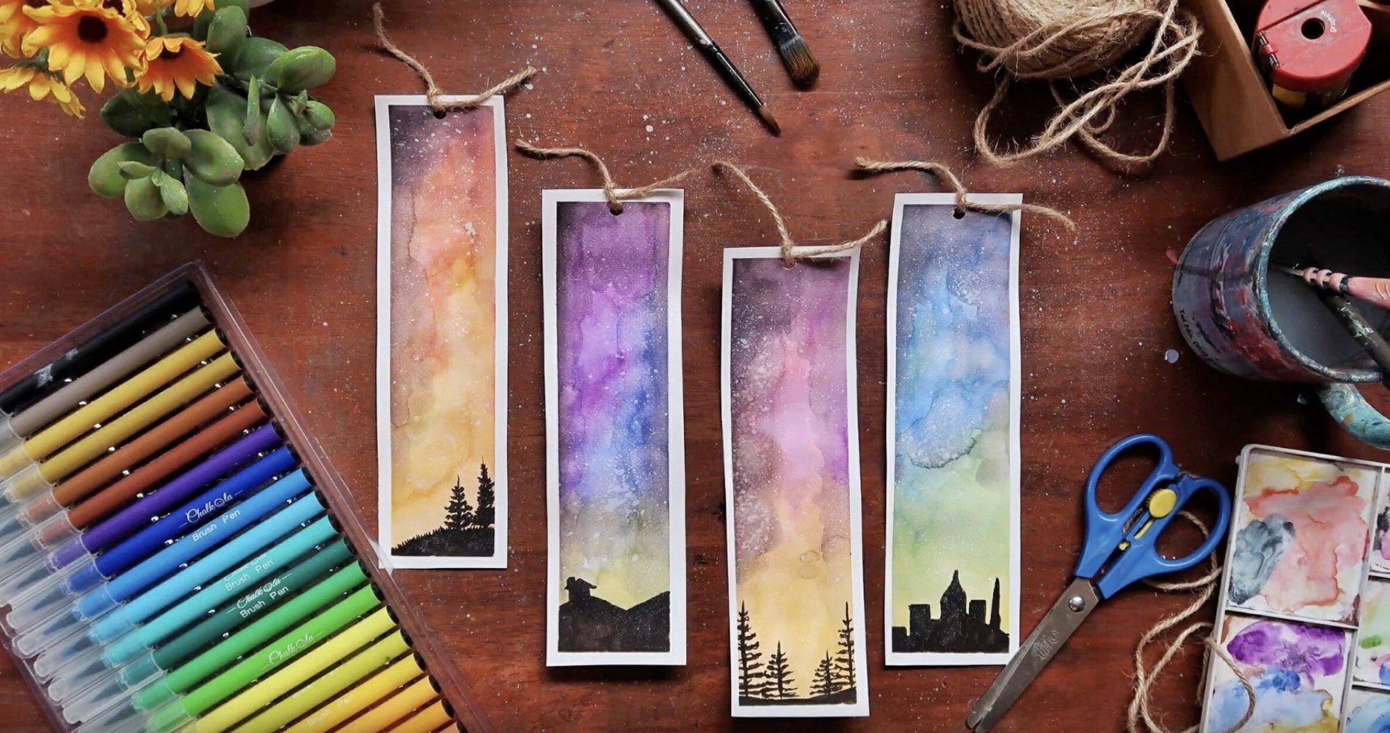 How to Paint a Gradient DIY Bookmark with Watercolor Brush Pens | Chalkola Art Supply