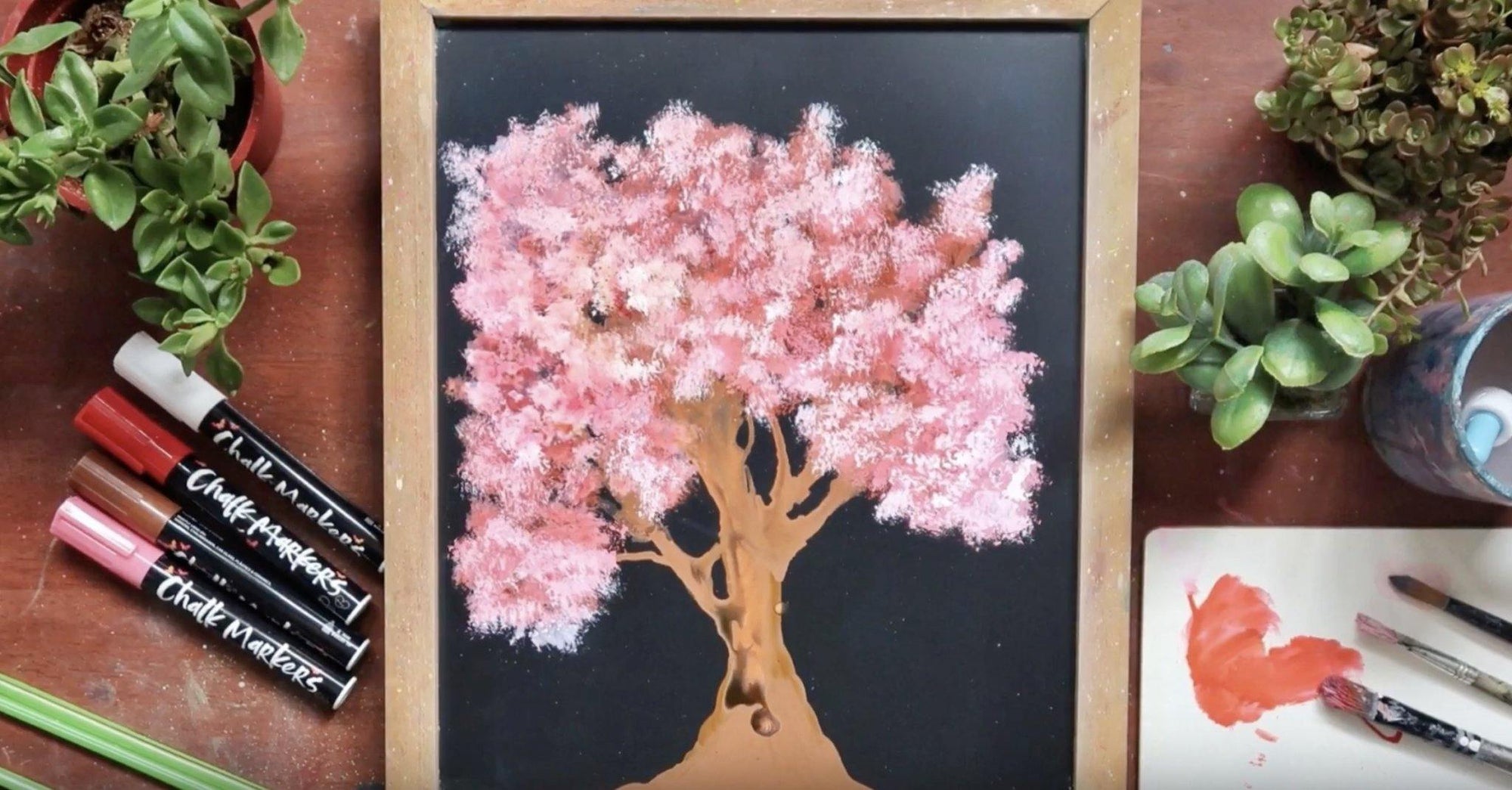 Paint Cherry Blossom Tree with Chalk Markers and Straw | Chalkola Art Supply