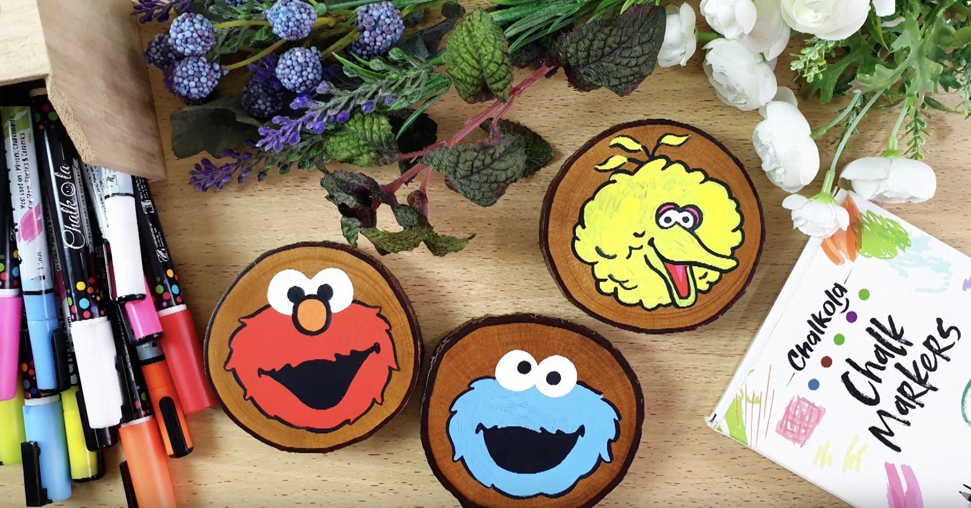 Sesame Street Day Fan Art on Wood Using Chalk Markers | Chalkola Art Supply