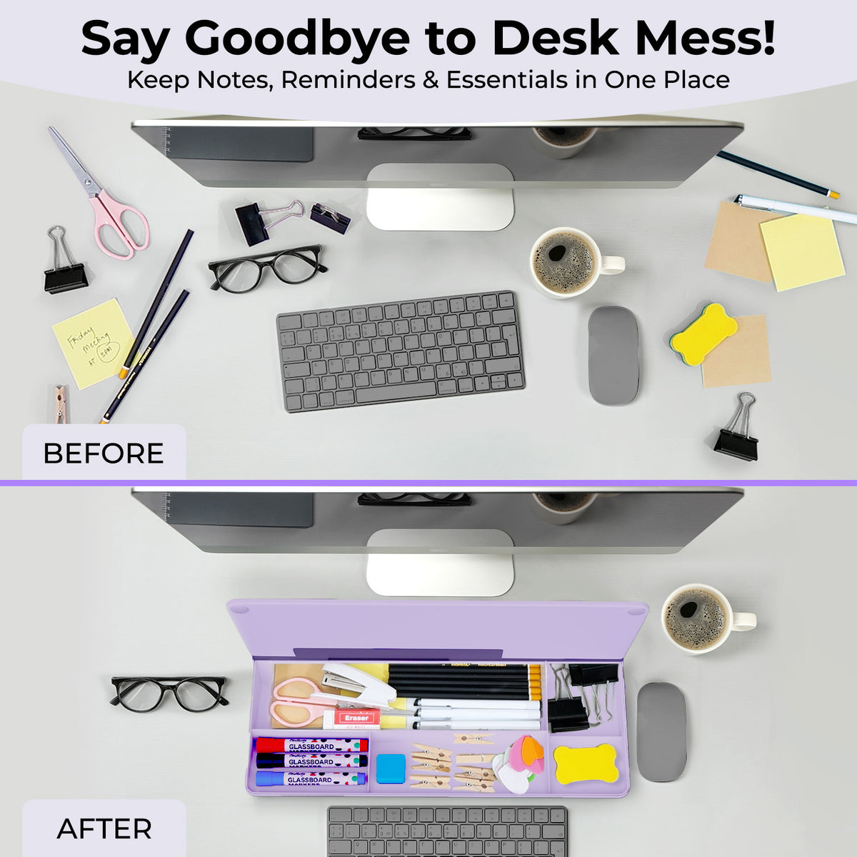 Chalkola Glass Desktop Whiteboard with Storage