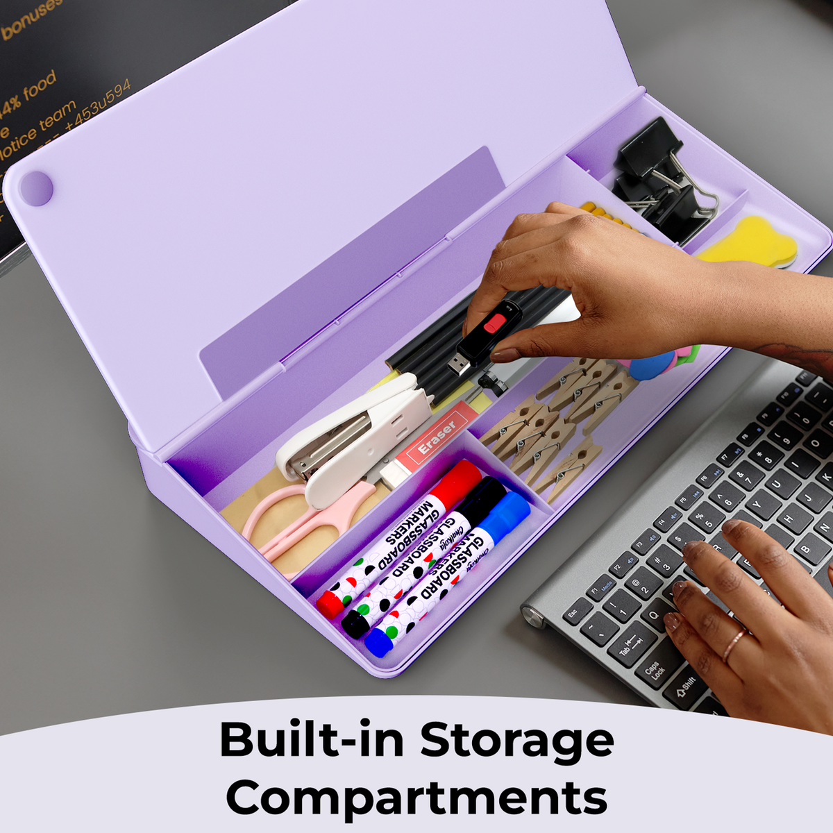 Chalkola Glass Desktop Whiteboard with Storage