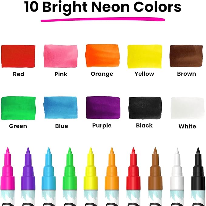 10 Bright 1mm Chalk Markers