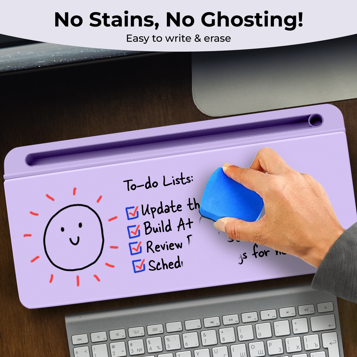 Chalkola Glass Desktop Whiteboard with Storage