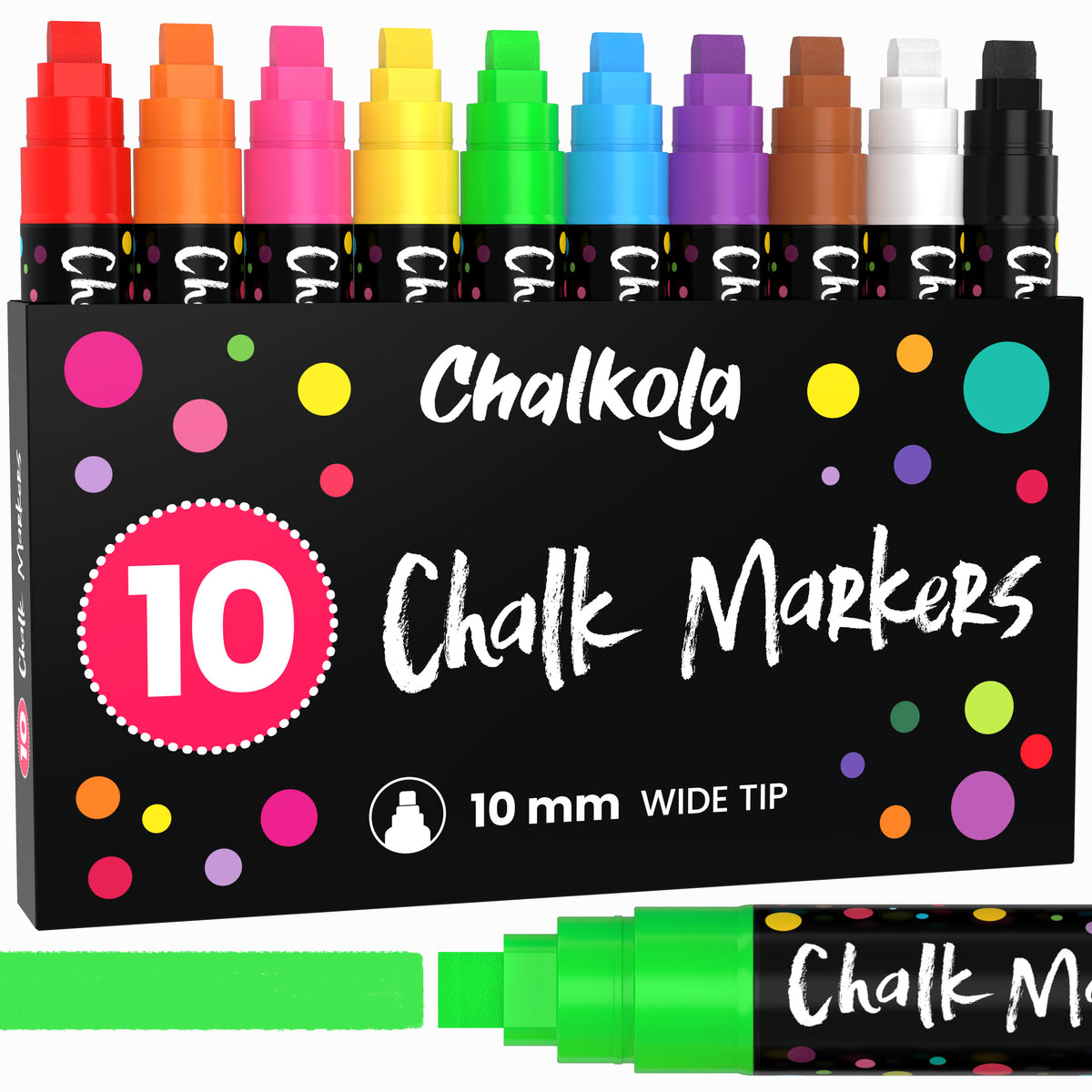 Neon Color Chalk Markers with Reversible Nib - Pack of 10