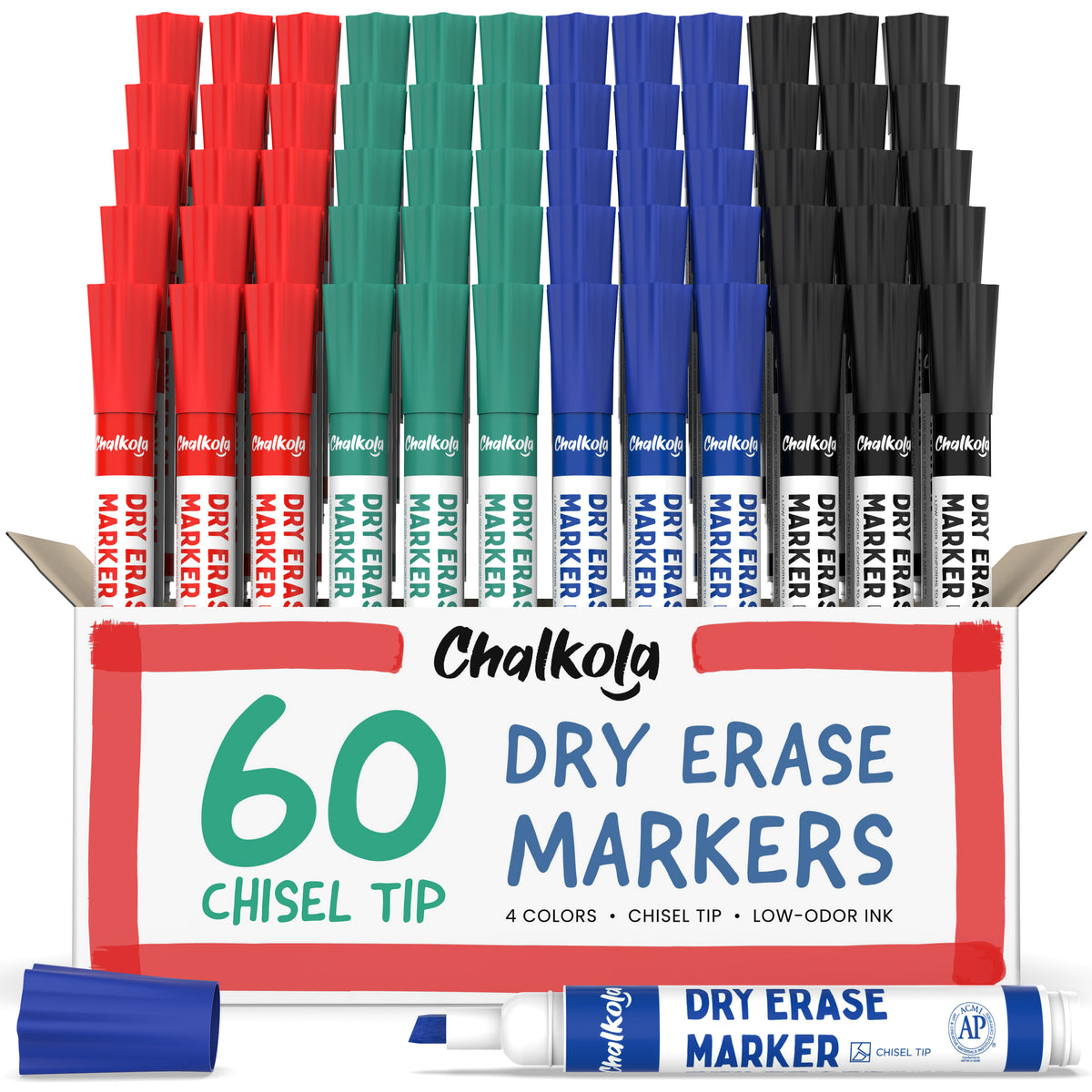 Dry Erase Markers 12 Assorted Colors, Chisel Tip - Set of 60
