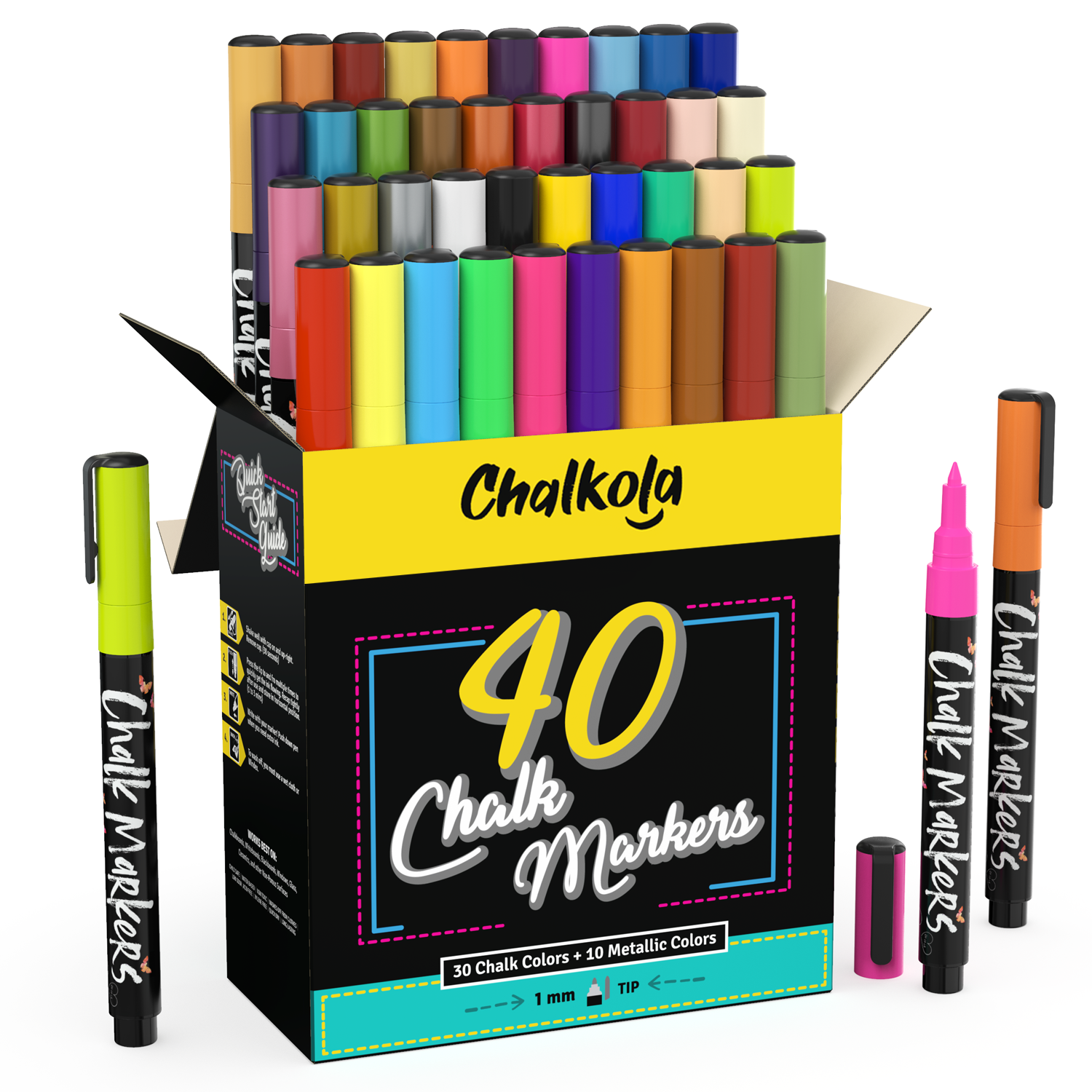 Chalk Markers Bulk - 24 Pack Chalk Pens - Neon, Metallic, and Whit