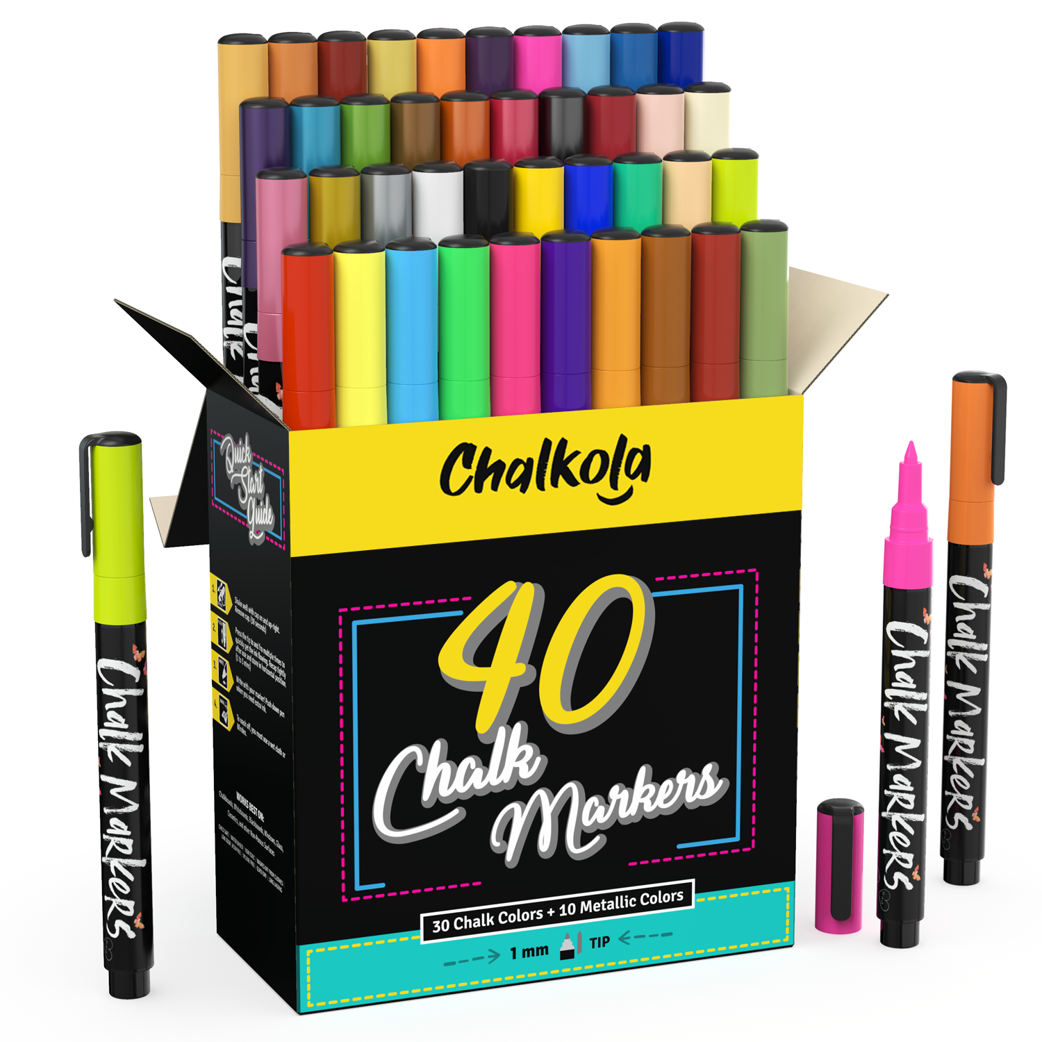 Liquid Chalk Pens (30 Pack 6mm) Pastel + Neon Chalk Markers - Erasable Dry Erase Pen for Blackboards Chalkboard Window Glass - 6mm Reversible