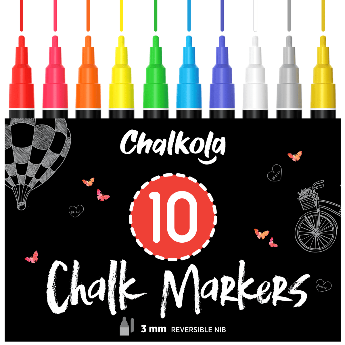 Liquid Chalk Markers with Gold &amp; Silver - 6mm Reversible Nib | Pack of 10 3MM TIP 