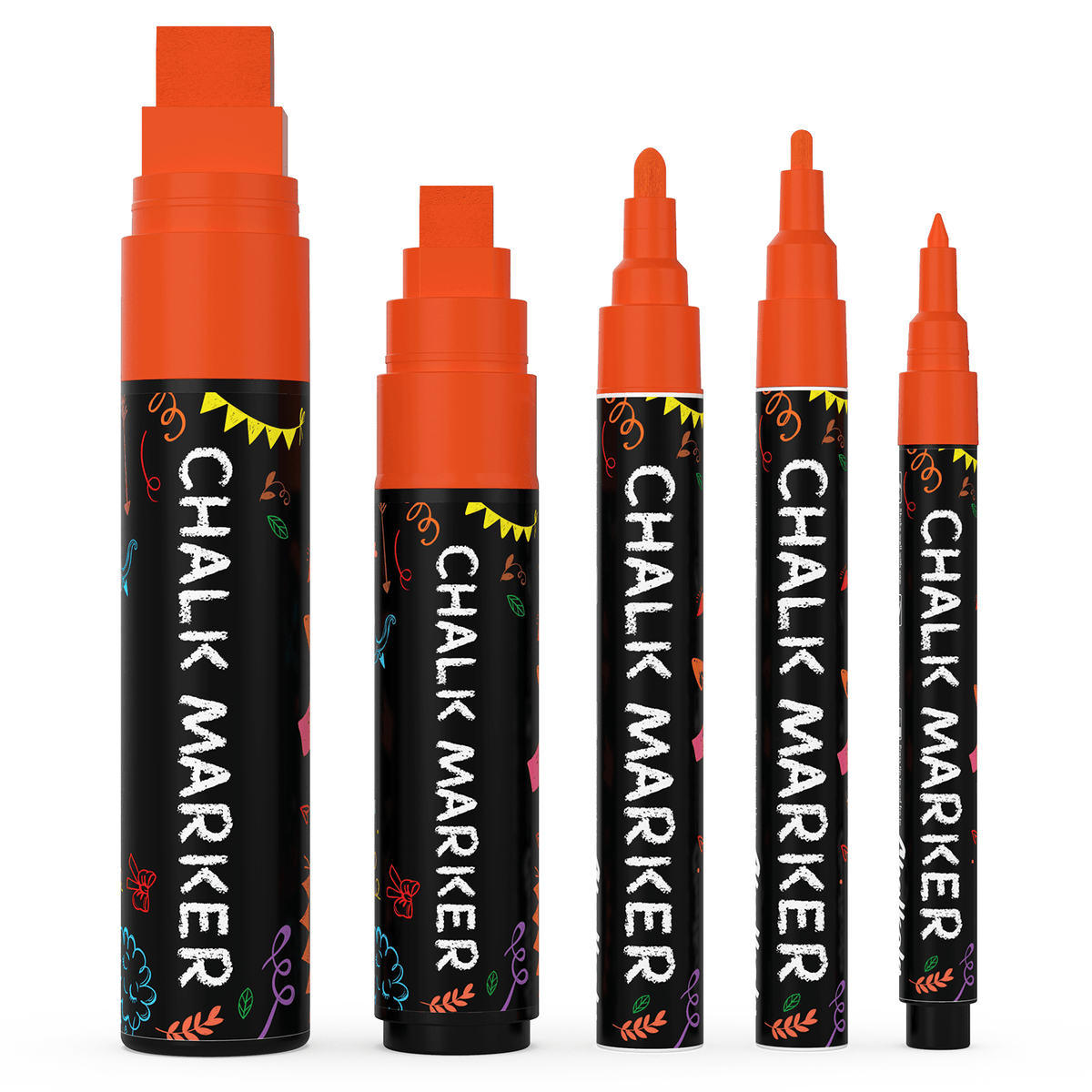 Colored Chalk Markers with Fine and Jumbo Nibs - Variety Pack of 5 Pens Orange 