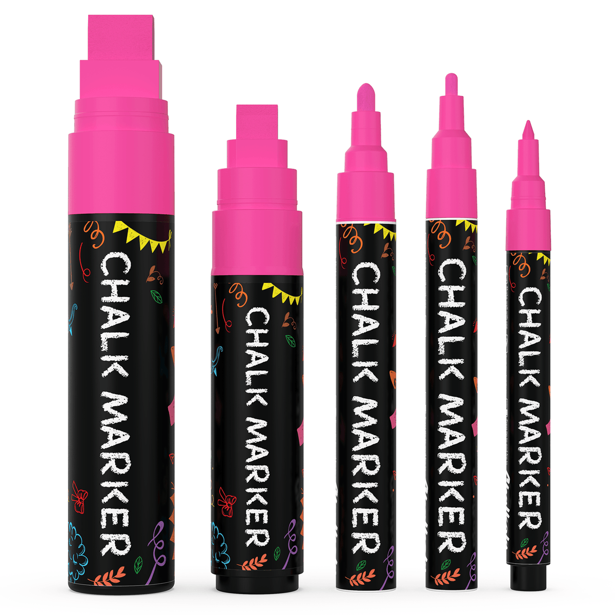 Colored Chalk Markers with Fine and Jumbo Nibs - Variety Pack of 5 Pens Pink 