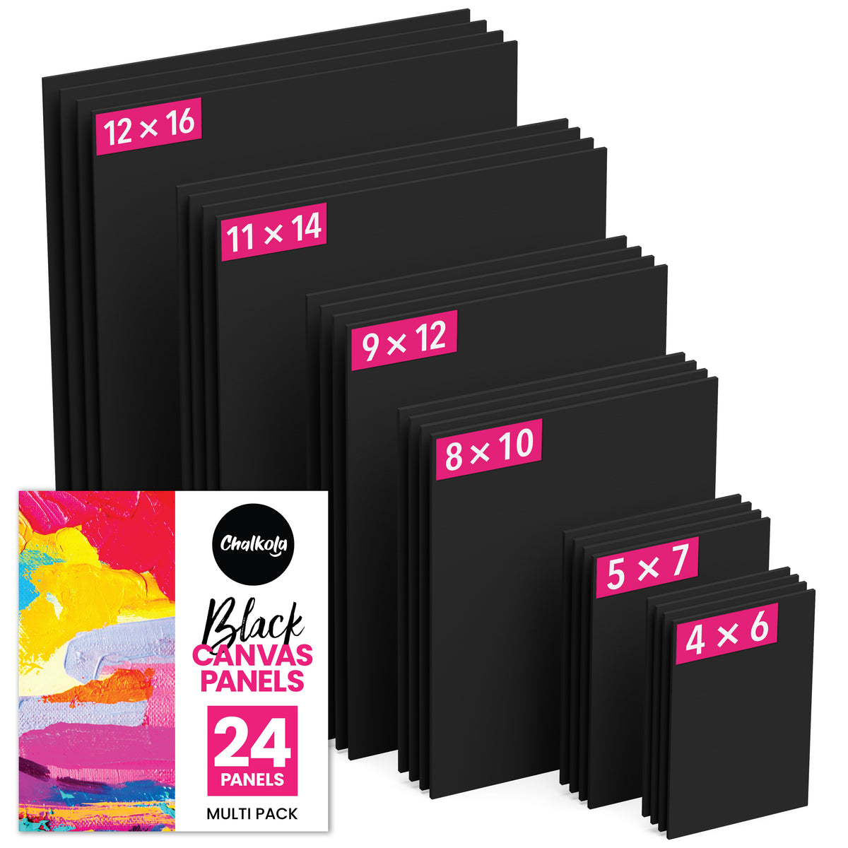 Painting Canvas Panels | 4x6, 5x7, 8x10, 9x12, 11x14, 12x16 inch (4 Each, 24 Pack)