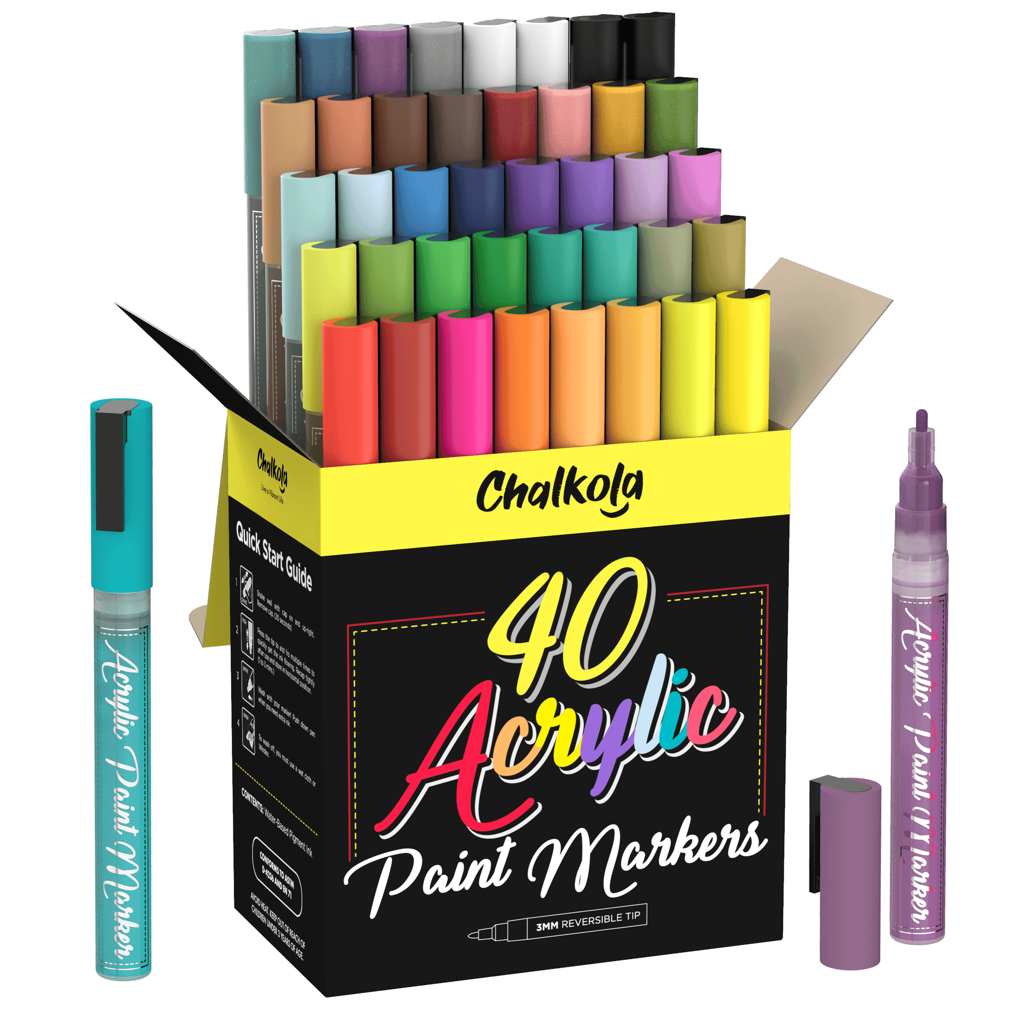 Acrylic Paint Marker Pens - Pack of 40, Fine Tip 