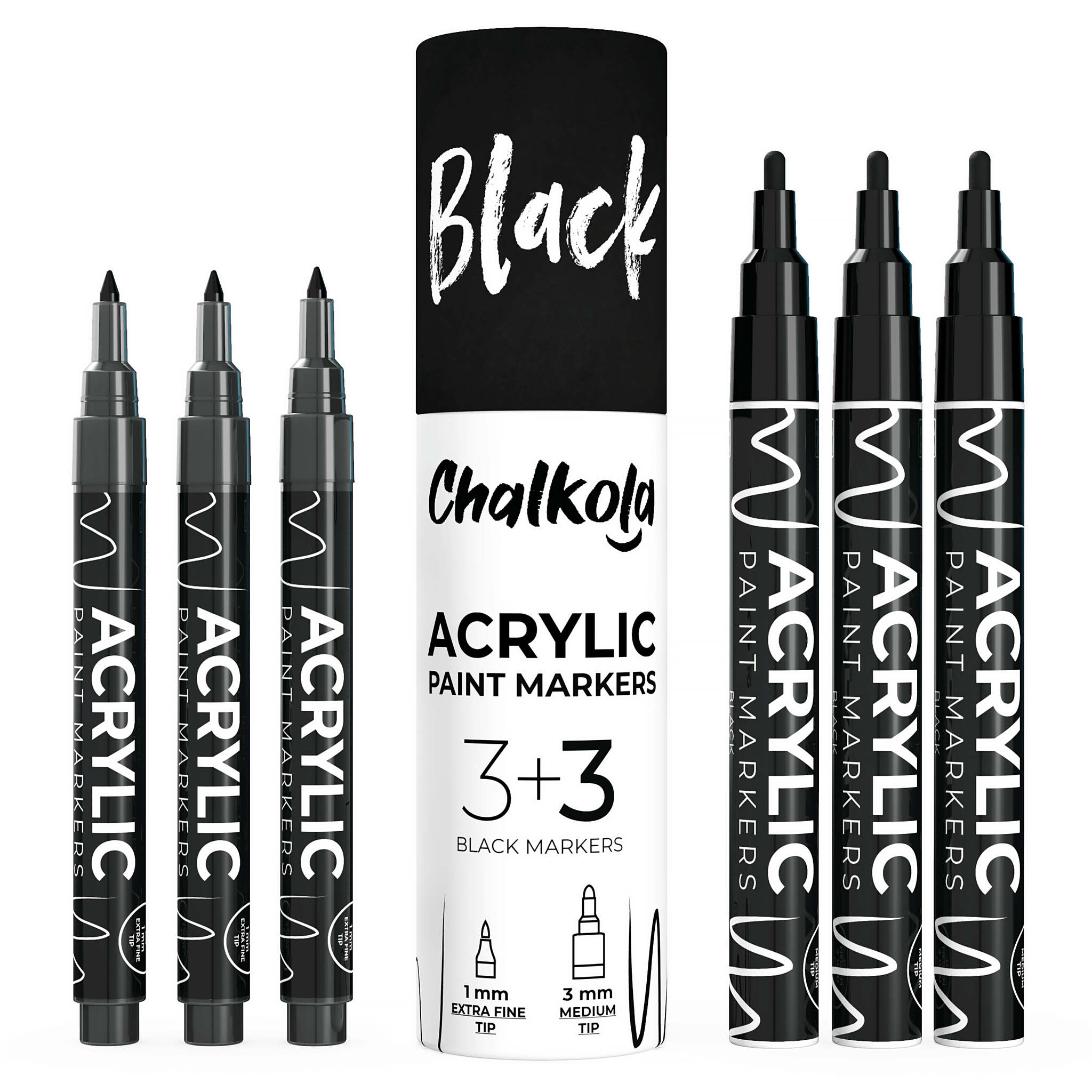 Acrylic Paint Marker Pens - Variety Pack of 6, Extra Fine & Medium