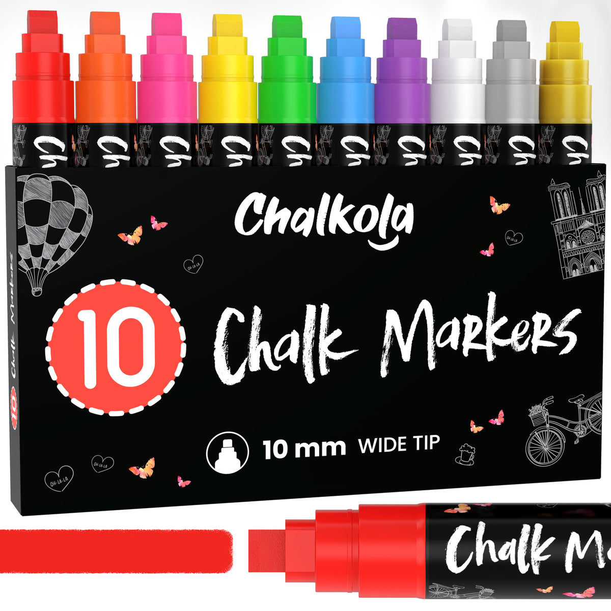 Liquid Chalk Markers Metallic Colors by Chalkola - Pack of 16 Chalk Pens -  For