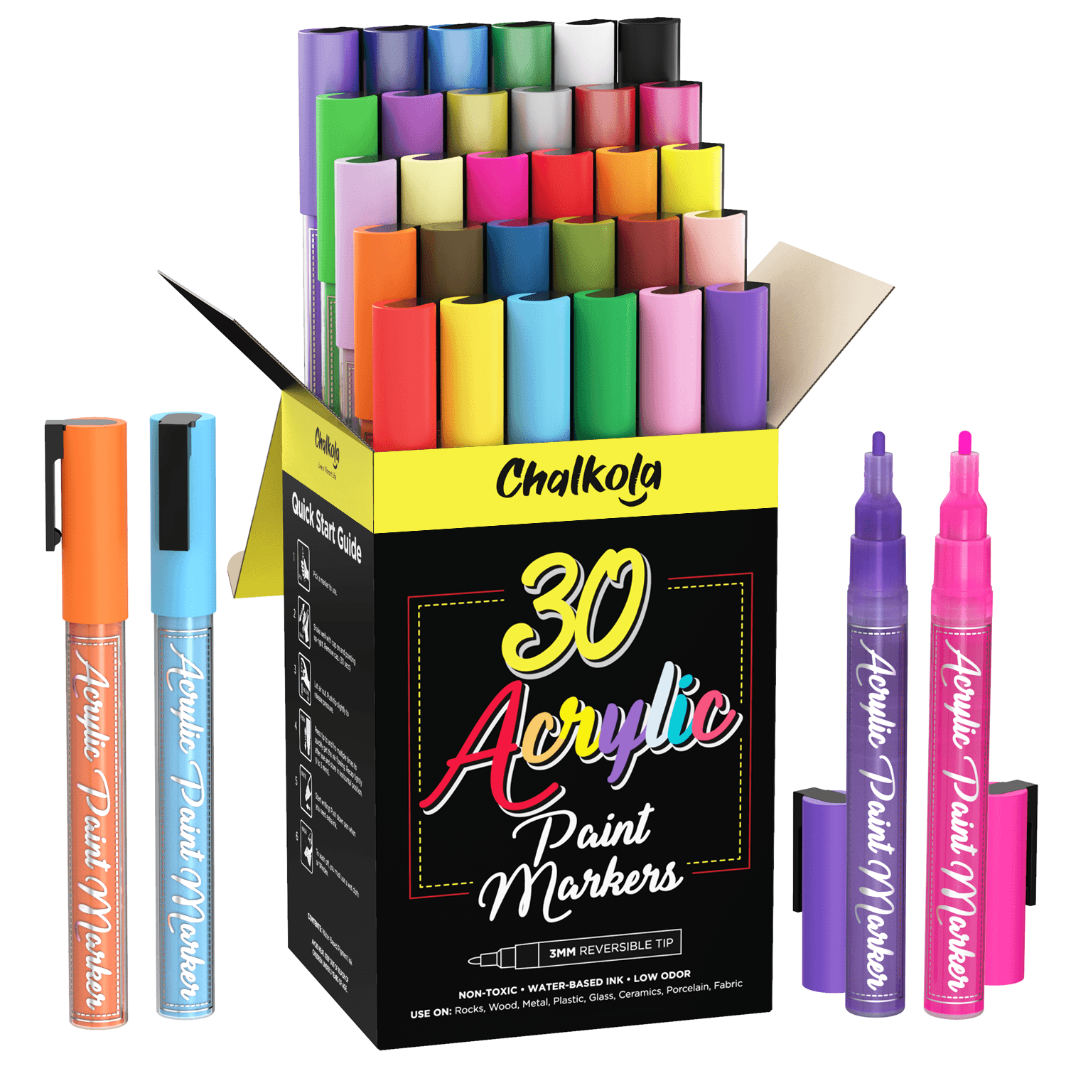  Chalkola 40 Acrylic Paint Pens Fine Tip for Rock Painting,  Canvas, Ceramic, Glass, Fabric, Metal - Acrylic Paint Markers for Wood &  Plastic - 40 Metallic, Neon & Pastel Colors