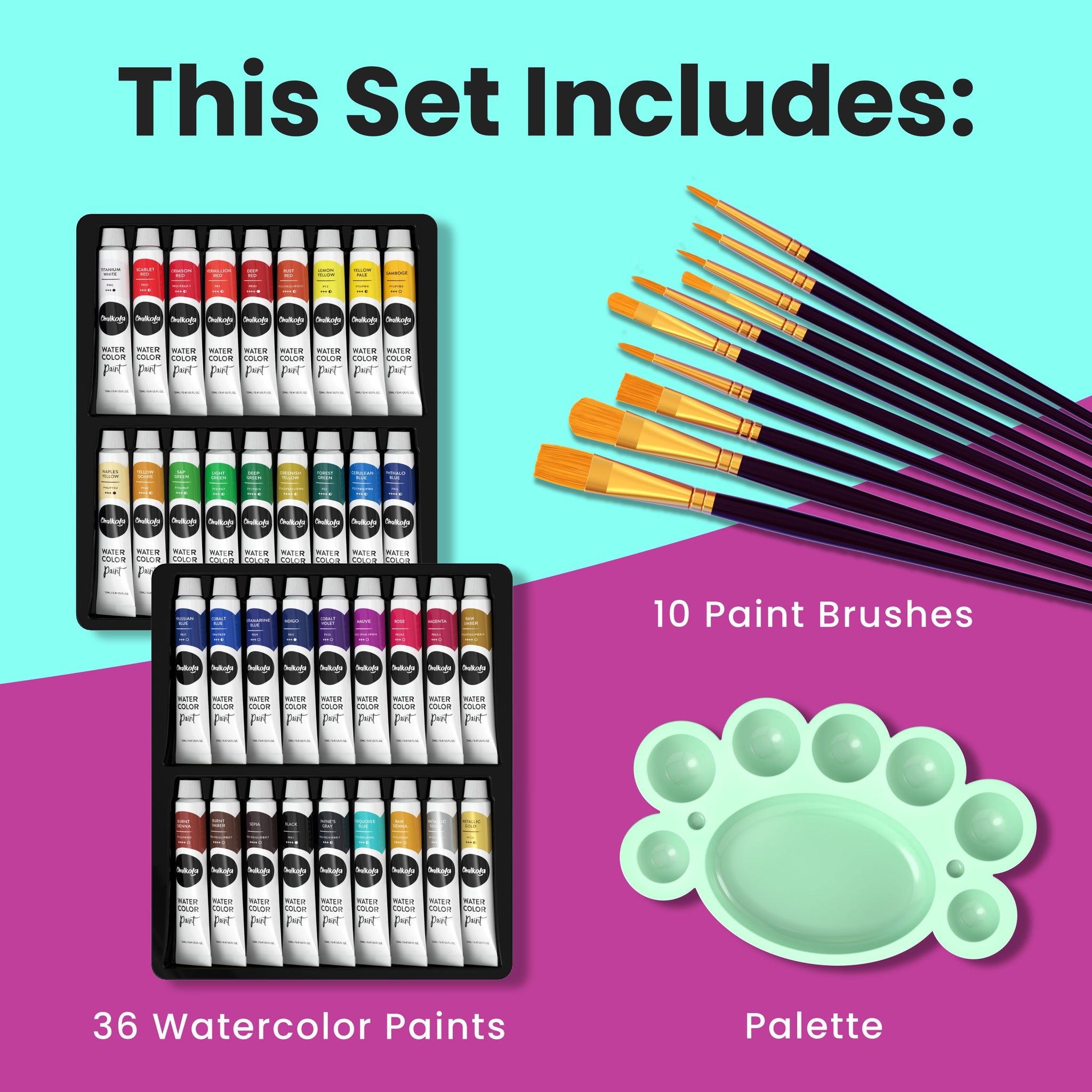 Artist Color Pallet Watercolor Paint Set of 12 Tubes .4 FL Oz Tubes