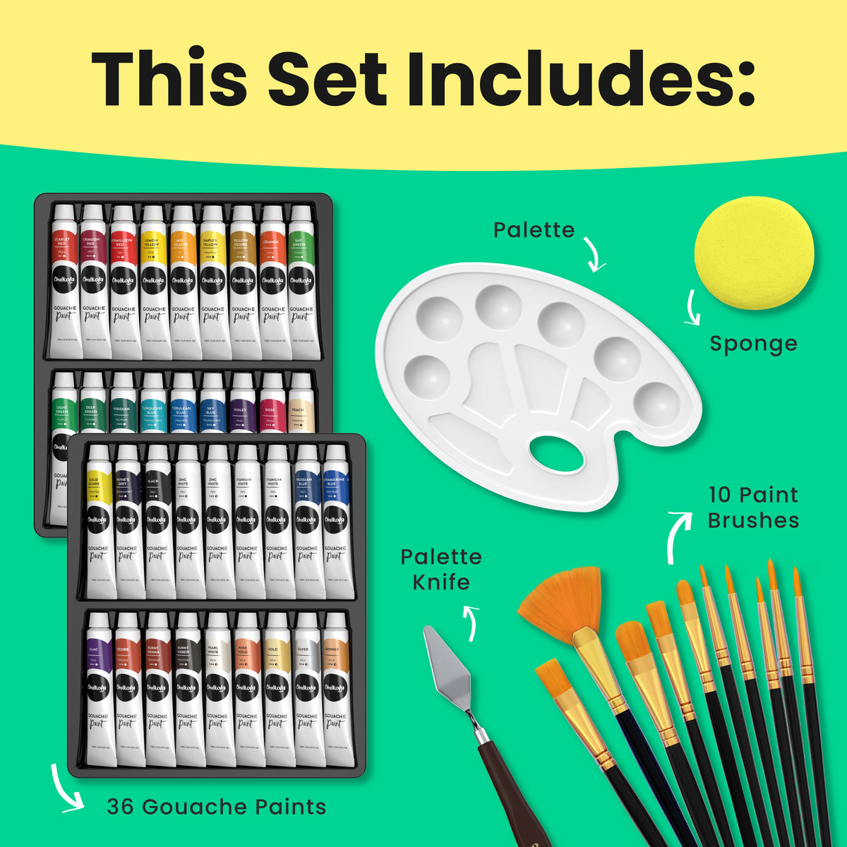 Gouache Paint Set (0.4oz, 12ml) - Set of 36