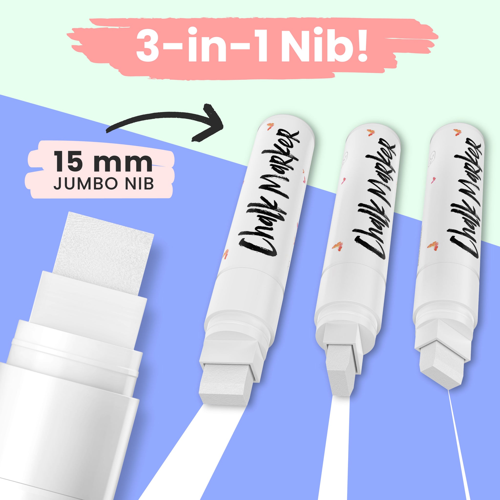 White Chalk Markers with Fine and Jumbo Nibs - Variety Pack of 7 Pens -  Chalkola Art Supply