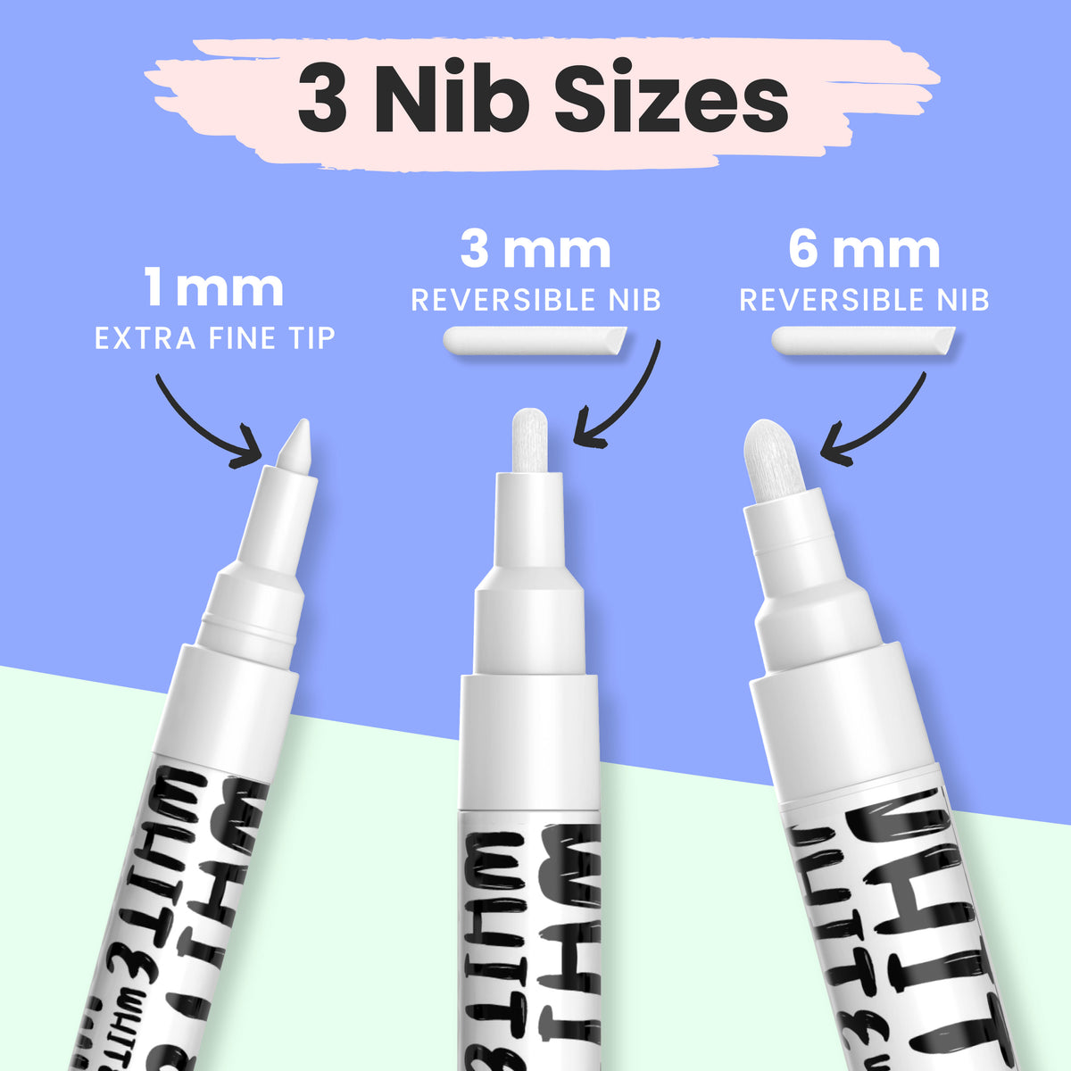 White Chalk Ink Markers - 6mm Reversible Nib | Pack of 5