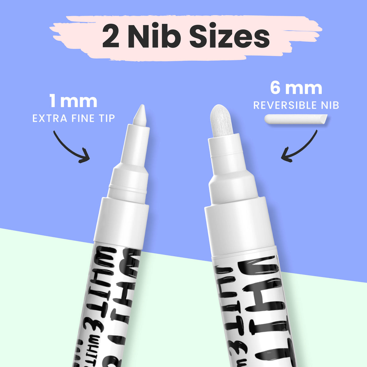 2- Liquid Chalk Markers for Chalkboard, White, Pack of 5, 6mm Reversible  Tip