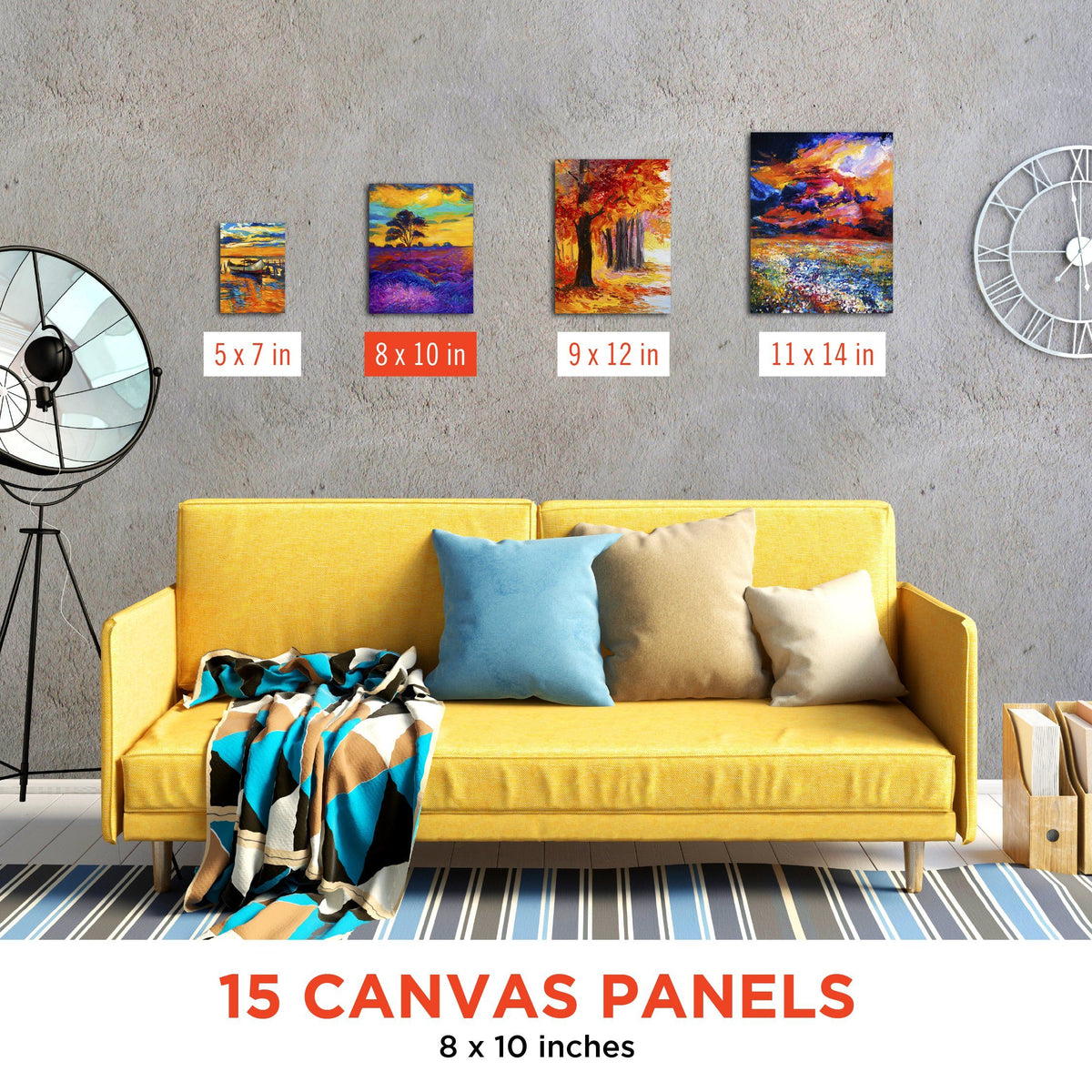 Artists&#39;s Bundle: 32 Acrylic Premium Artist Paint + 15 Canvas Panels