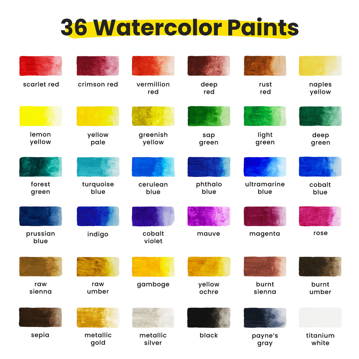 Watercolor Paint Set (36 Colors, 12 ml Tubes, 0.4 oz.)