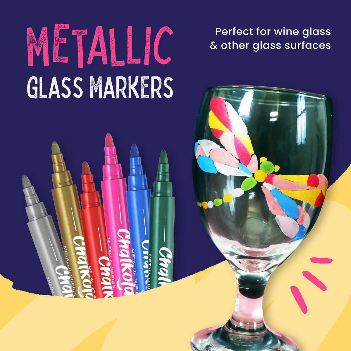 Neon, Classic &amp; Metallic Colors Chalk Markers with 6mm Reversible Nib - Pack of 21 Pens