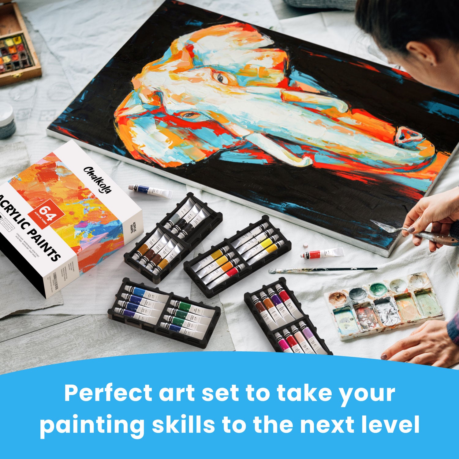 Buy Chalkola Acrylic Paint Set for Adults, Kids and Artists - 32 Acrylic  Paint kit (22ml) - Non Toxic Acrylic Paints for Canvas Painting, Wood paint  for crafts, Ceramic Paint - Art