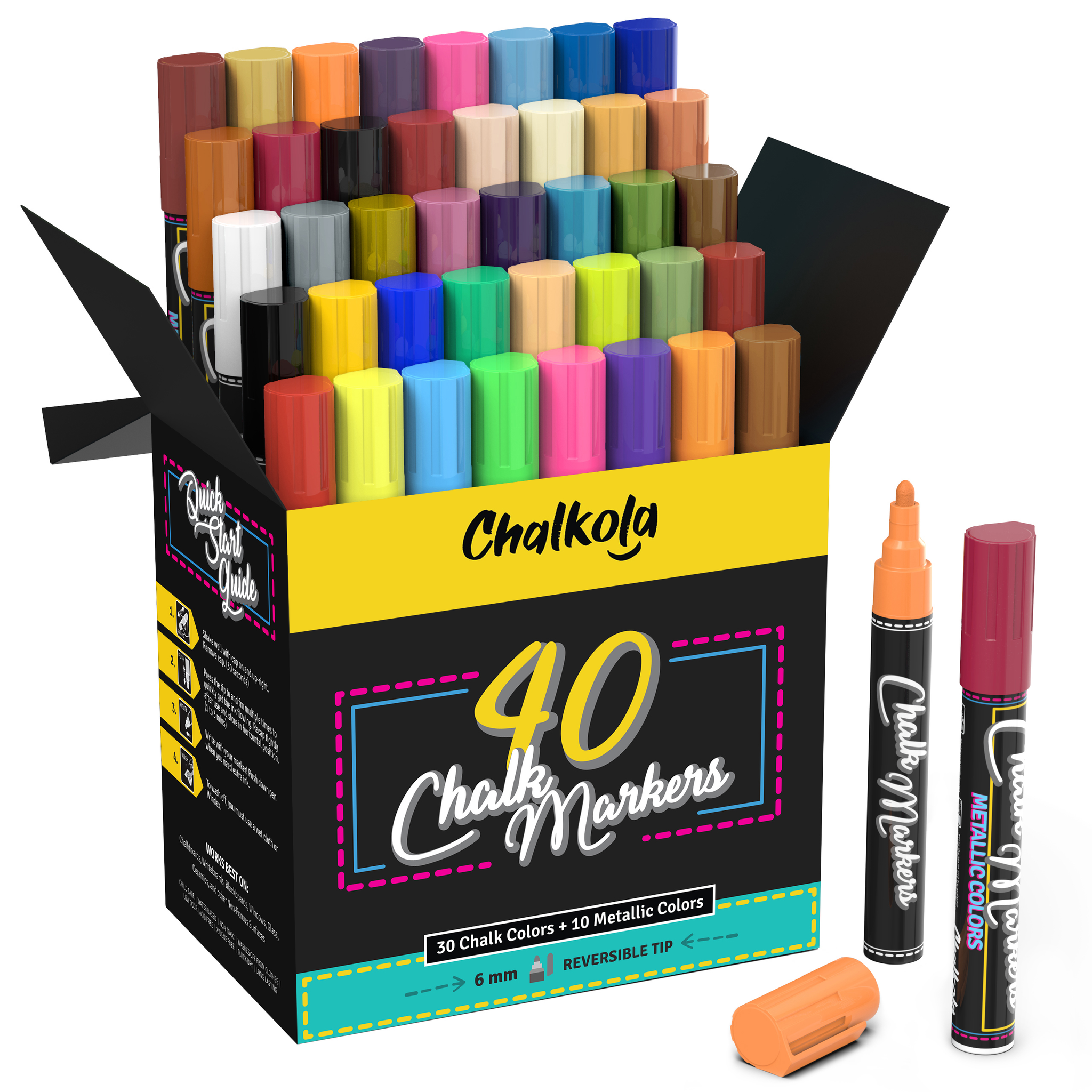 Chalkola Chalk Markers - Pack of 40 (Neon, Pastel & Metallic) Liquid Chalk  Pens - For Chalkboard, Blackboard, Window, Labels, Bistro, Glass, Car