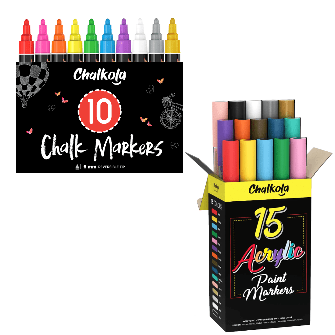 10 Chalk Markers (Gold+Silver) + 15 Acrylic Markers 