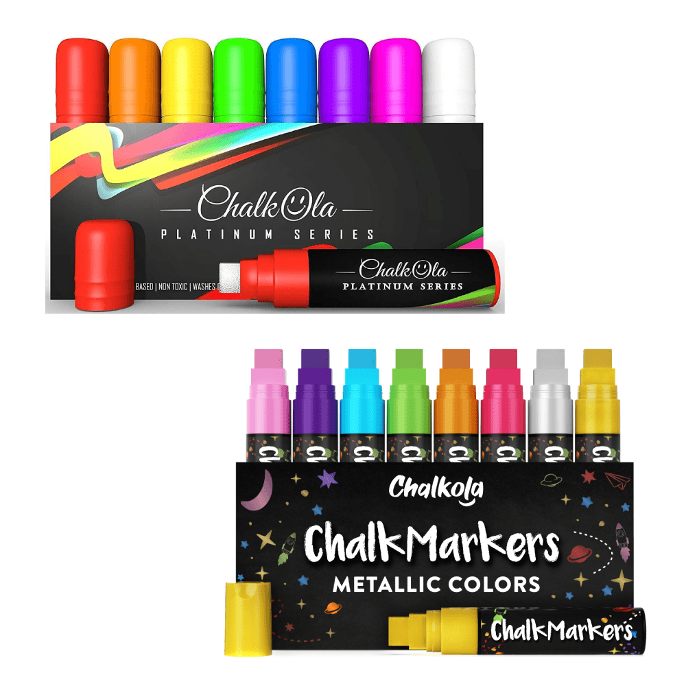 Window Chalk Markers 15mm Nib - Neon & Metallic Colors - Chalkola