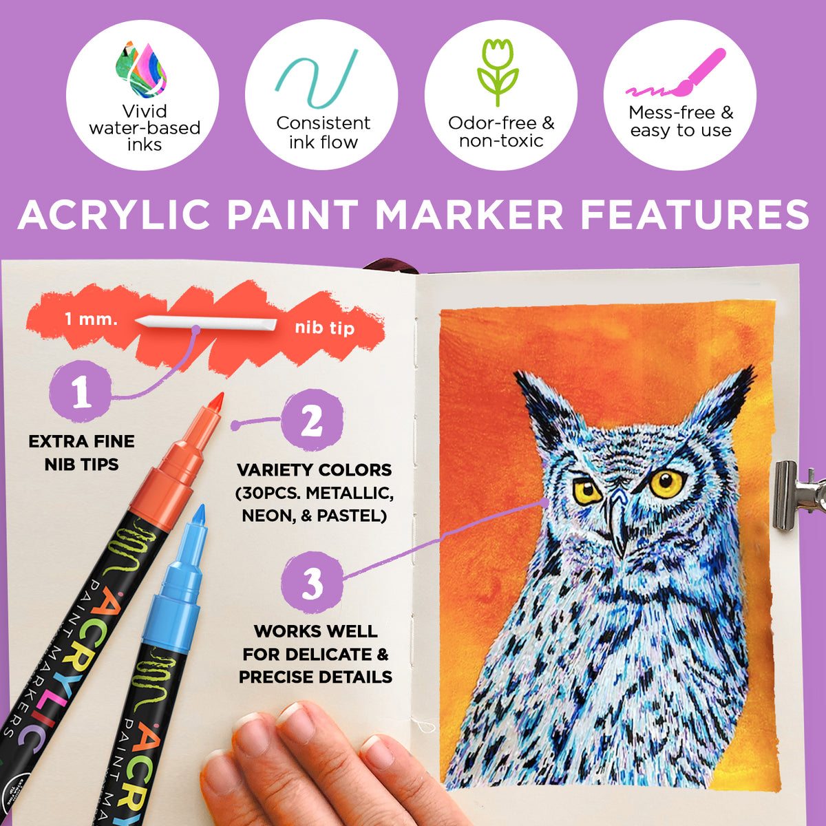 Acrylic Paint Marker Pens - Pack of 30