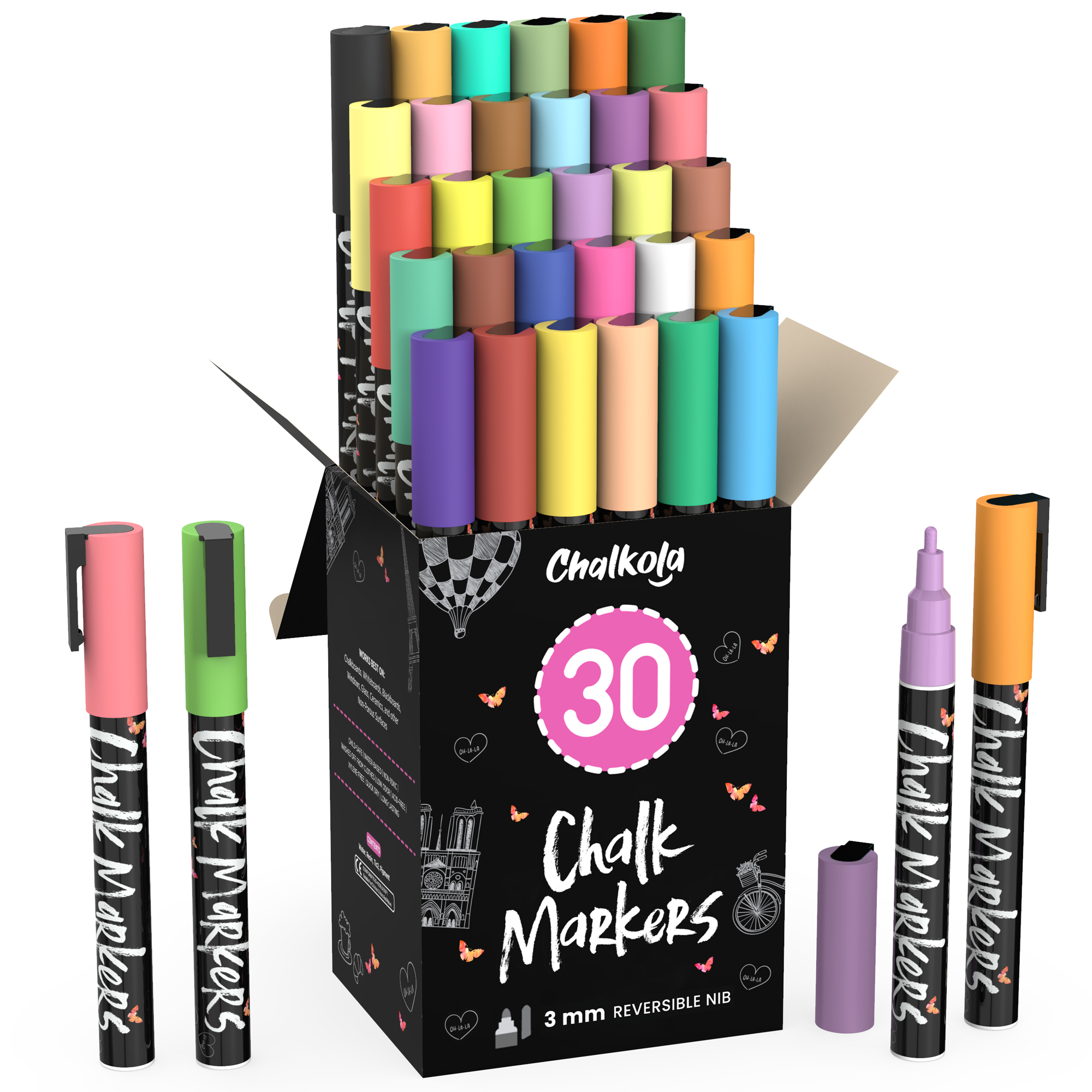 Chalkola 1 Extra Fine Tip Chalk Markers - Pack Of 40 (Neon, Classic Metallic)  Chalk Pens - For Chalkboard, Blackboard, Window, Labels, Bi