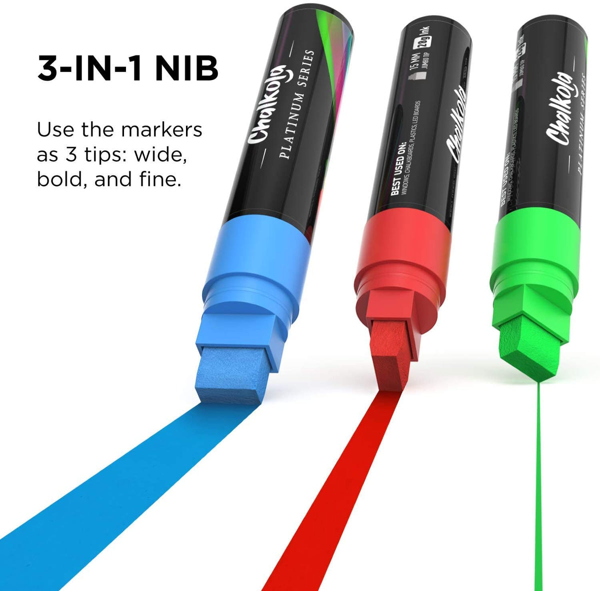 Window Chalk Markers 15mm Nib - Neon &amp; Metallic Colors 