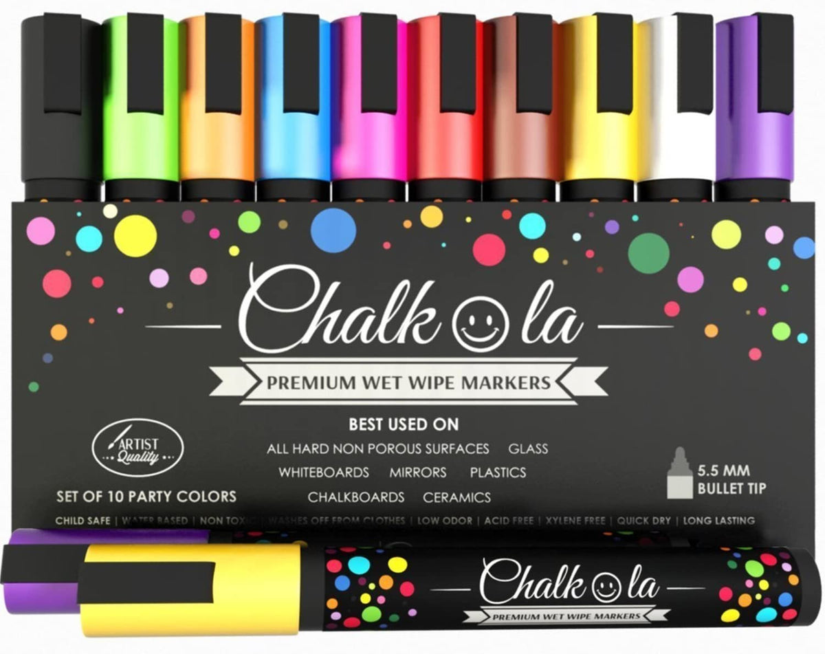 Neon Color Chalk Markers with Reversible Nib - Pack of 10 6MM TIP 