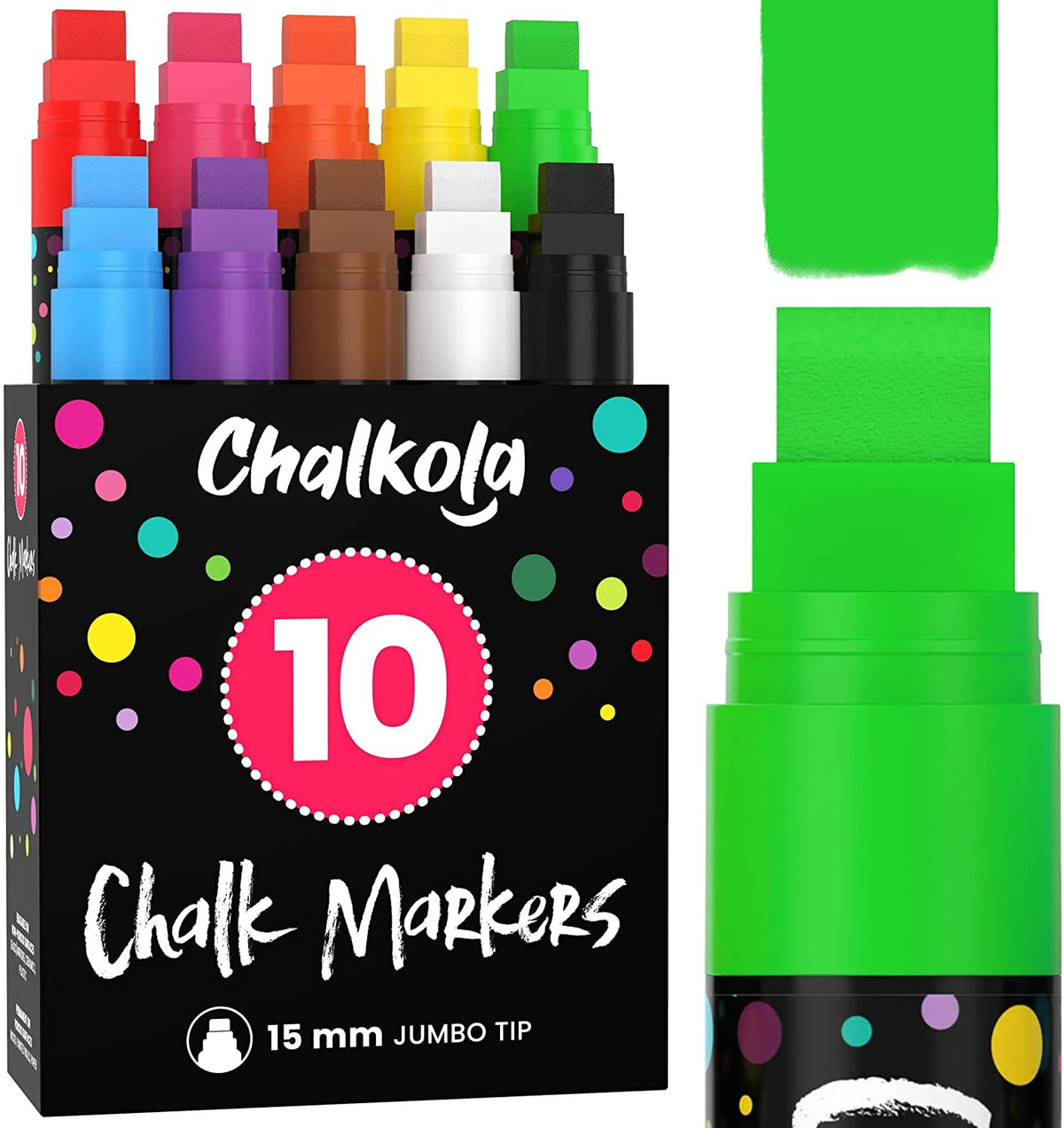 Neon Color Chalk Markers with Reversible Nib - Pack of 10